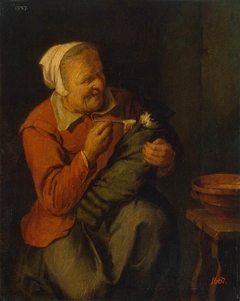 Peasant Woman with a Cat by David Ryckaert III