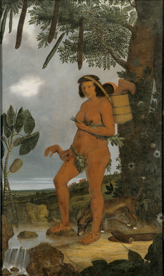 Portrait of a Tapuya woman holding human body parts by Albert Eckhout