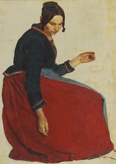 Portrait of a woman in a red skirt by Lorenz Frølich