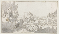 Reizigers in een bergachtig landschap by Josua de Grave