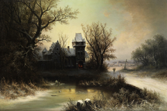 Romantic Winter Landscape with Gothic Castle by Albert Bredow