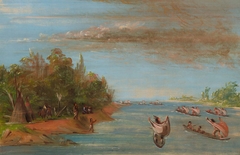 Sac and Fox Sailing in Canoes by George Catlin