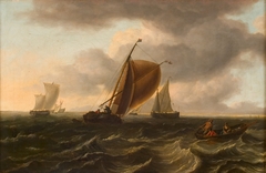 Schepen op woelige zee by Jan Claesz Rietschoof