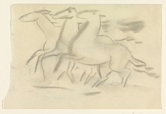 Schetsblad met drie paarden by Leo Gestel