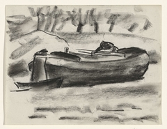 Schetsblad met een schip met een man aan boord by Leo Gestel