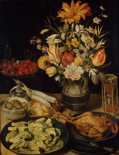 Still Life with Flowers and Snacks by Georg Flegel