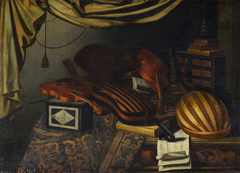 Stilleben mit Musikinstrumenten, Notenblättern und Büchern by Bartolomeo Bettera