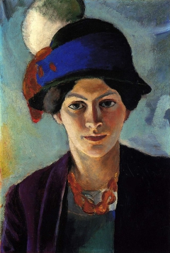 The artist's wife in blue hat by August Macke