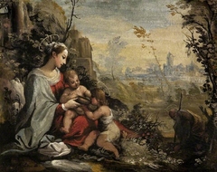 The Holy Family on the Flight meets the infant St John by Guercino