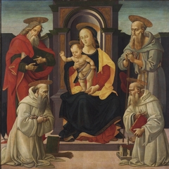 The Madonna and Child enthroned with Saints John the Evangelist and Jerome, and two Benedictine saints by Bartolomeo di Giovanni