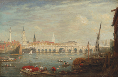 The Monument and London Bridge by Frederick Nash