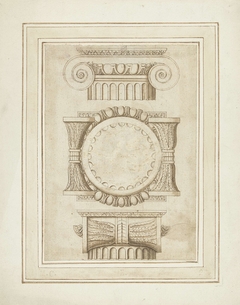 Twee zijaanzichten en een onderaanzicht van een Ionisch kapiteel by Unknown Artist