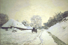 The Cart. Road under Snow in Honfleur by Claude Monet