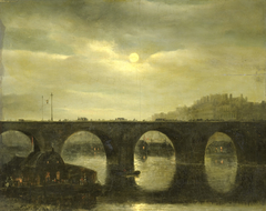 View of a Bridge of the Seine in Paris by Moonlight by Anthonie Waldorp