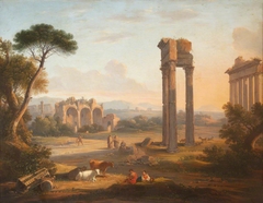 View of the Forum, Rome with Two Herdsmen and Three Cows by William Linton