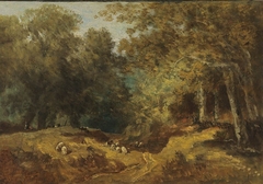 Waldlandschaft mit Schafherde und Hirten by Eduard Schleich the Elder