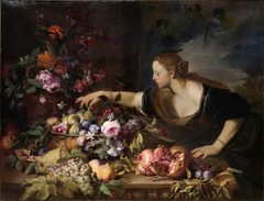 Woman Grasping Fruits by Abraham Brueghel