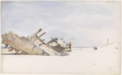 Wrakhout op het strand van Renesse te Schouwen-Duivenland by Willem Anthonie van Deventer