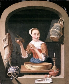 Young Woman with a Mousetrap by Abraham Snaphaen