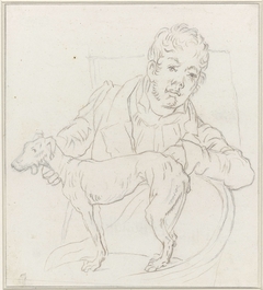 Zelfportret van Louis Moritz met hond by Louis Moritz