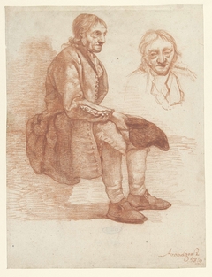 Zittende oude man, naar rechts, het hoofd herhaald by Albertus Brondgeest