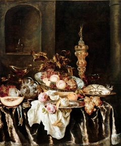 A Banquet Still Life with Roses by Abraham van Beijeren