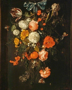 A festoon of flowers and fruit by David Cornelisz de Heem