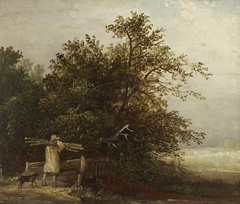 A Man crossing a Bridge carrying a Bundle of Sticks by Edward Charles Williams