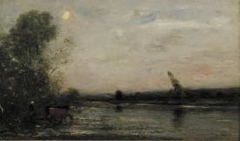 A river by night by Charles-François Daubigny