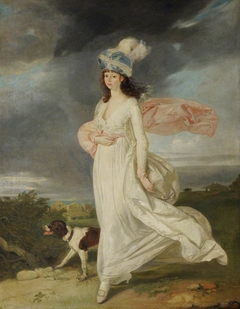 A Windswept Girl in a Turban walking with a Dog by attributed to Arthur William Devis