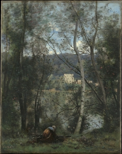 A Woman Gathering Faggots at Ville-d'Avray by Jean-Baptiste-Camille Corot