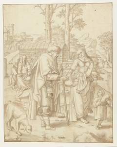 Abraham verstoot Hagar en Ismaël by Lucas van Leyden