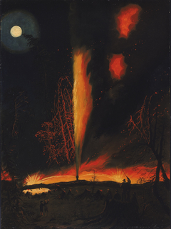 Burning Oil Well at Night, near Rouseville, Pennsylvania by James Hamilton