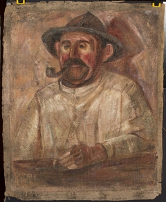 Bust of a man in a hat with a pipe by Tadeusz Makowski