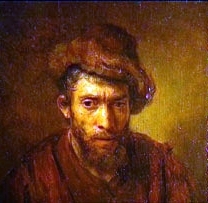 Bust of a man with a fur hat by Rembrandt