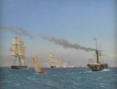 Christian VIII Aboard his Steamship "Ægir" Watching the Manoeuvres of a Squadron near Copenhagen by Christoffer Wilhelm Eckersberg