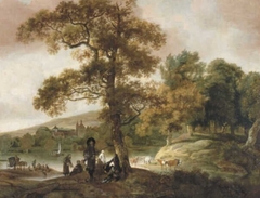 Distinguished Hunting Company on the Bank of a River by Jacob Esselens