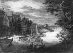 Dorfpartie am Ufer by Peeter Gijsels
