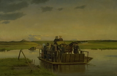 En færge over Gudenåen by Hans Smidth