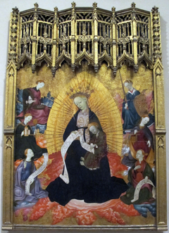 Enthroned Virgin and Child, with the Cardinal Virtues and Two Figures Holding Scrolls by Bernat Martorell