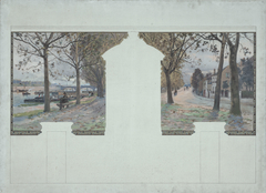 Esquisse pour la salle des fêtes de la mairie d'Asnières : Paysage. Quais de la Seine à Asnières by Paul Schmitt