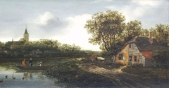 Farmhouse on the river by Anthonie van Borssom