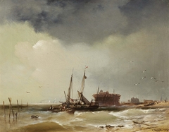 Fisher Boats Landing on a Beach by Charles Hoguet