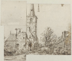 Gezicht op de kerktoren bij Rijnsburg by Isaac van Ostade