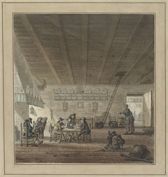 Herberginterieur met kaartspelers bij een schouw by Unknown Artist