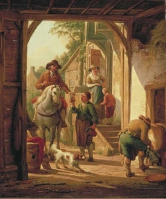 Horseman Resting near a Village Inn by Abraham van Strij