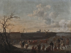 IJsvermaak op de Rotte, Rotterdam met de Laurenskerk op de achtergrond by Dionys Verburg