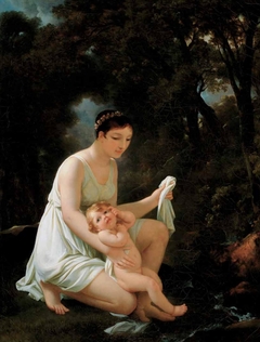 Jeune mère baignant son enfant by Marguerite Gérard