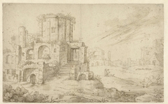 Landschap met antieke ruïnes by Cornelis Saftleven