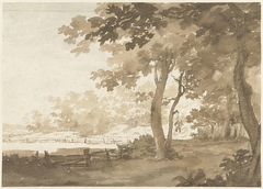 Landschap met een weg onder bomen by Jacob Cats 1741-1799